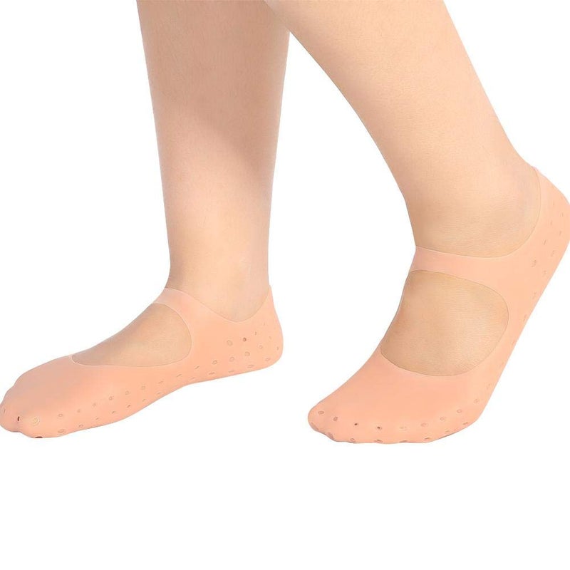 woobles Silicone Socks, 1 Pair of Foot Anti-Cracks Protective Foot Care Socks Prevention Tool, for Care of Cracked Feet in Dry Skin Unisex(S-Skin Color) - Image 1